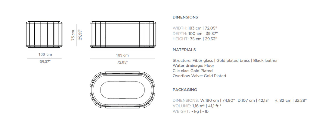 Darian bathtub technical data, Luxury  bathtub.