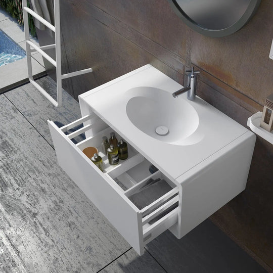 Poeme Contemporary 32 inches Floating bathroom vanity set. Matte white Secret Bath