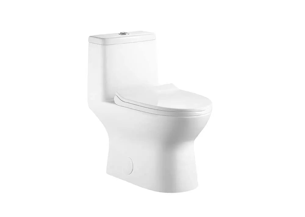 Solid One piece toilet. Vitreous china white. Watersense toilet. Secret Bath