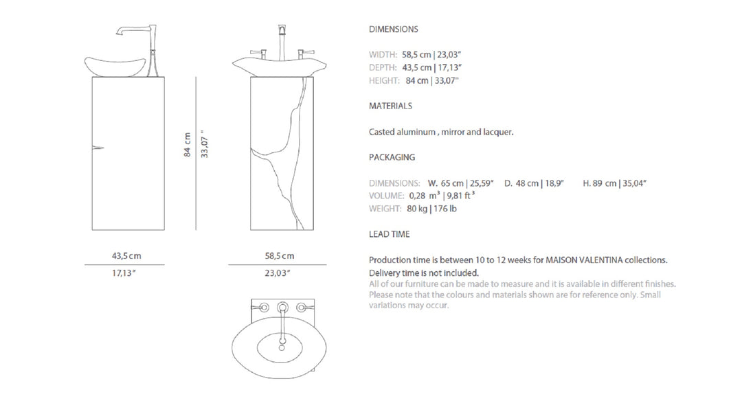 Lapiaz 24" bathroom vanity. Bathroom pedestal with vessel sink. Cast brass sink and decoration. MV