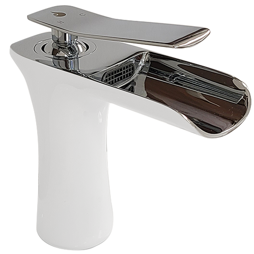 Mia single hole waterfall bathroom sink faucet. Chrome-white Bathco