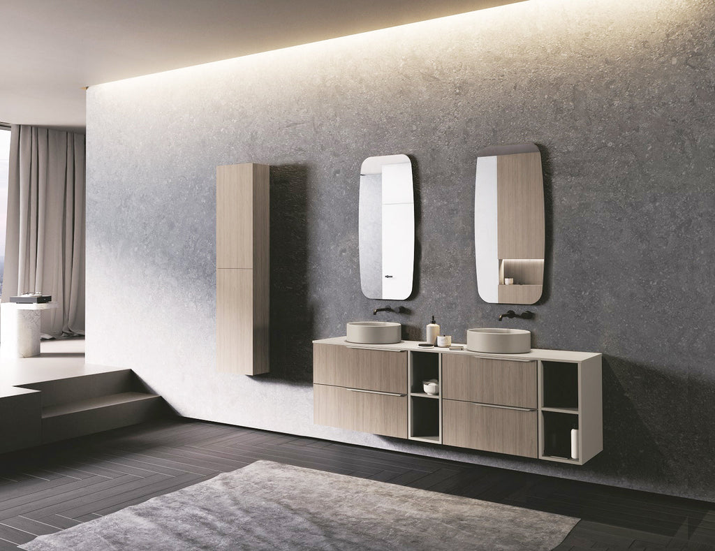 Milan 64 inches double sink bathroom vanity with sink , 4 Drawers, 2 open modules. Modern vanities.