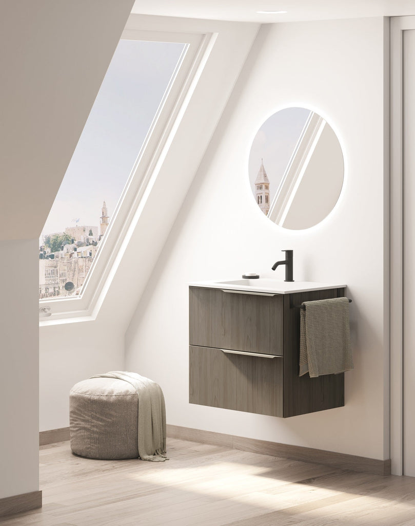 Milan 24 inches modern wall mounted bathroom Vanity 2 Drawers with ceramic sink console
