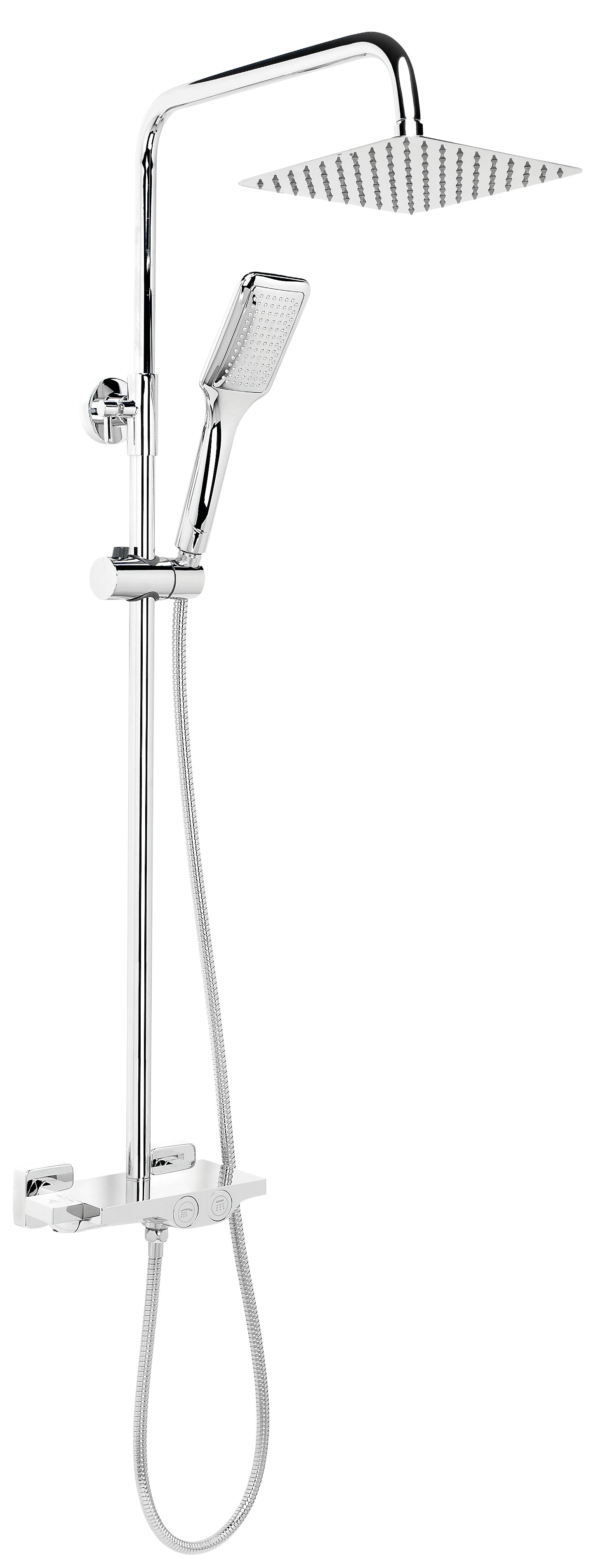 Oria polished chrome thermostatic shower column. Shower system set Aquassent