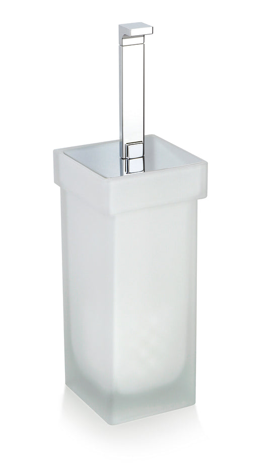 Orio Free Standing Frosted glass toilet brush holder set. Uraldi