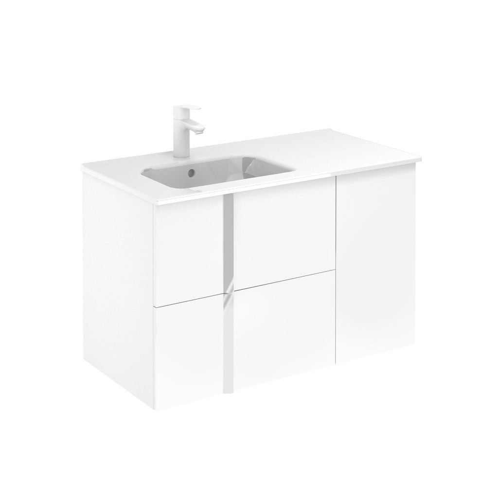 Neox 36 inches modern wall mounted bathroom Vanity with ceramic sink console. 2 drawers. Contemporary vanities.