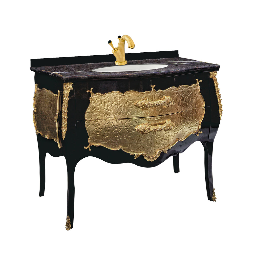 Palace black and gold bathroom vanity. Swarovski crystals inlaid