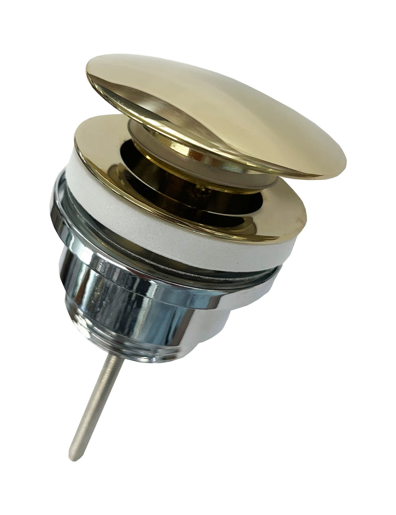 Polished gold Universal Popup drain valve. For sinks with or without overflow hole.