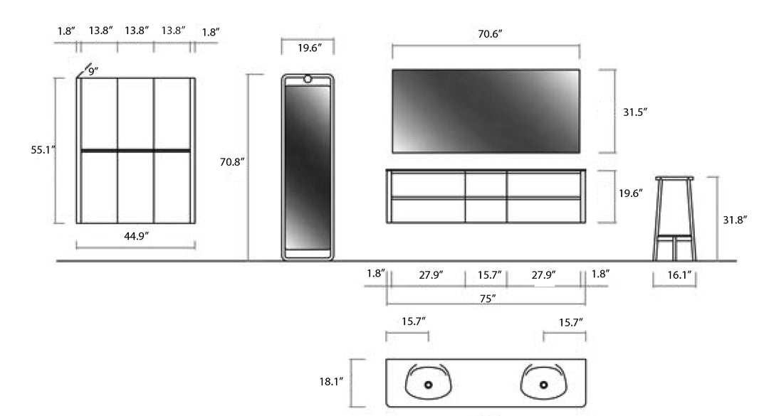 Aston Contemporary Floating 76" double sink bathroom vanity. Matte Dark Grey. Modern high-end european cabinets. Secret Bath