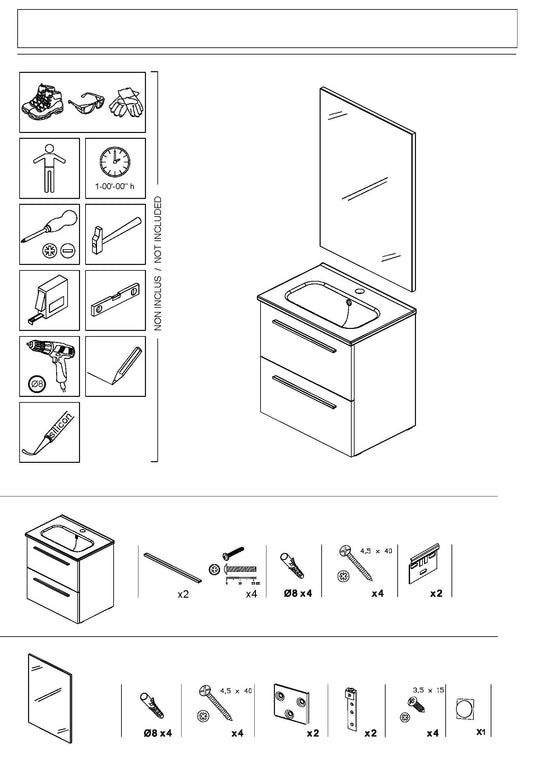 Pack Stay 20 inches wall mounted bathroom Vanity 2 drawers with ceramic sink console and mirror