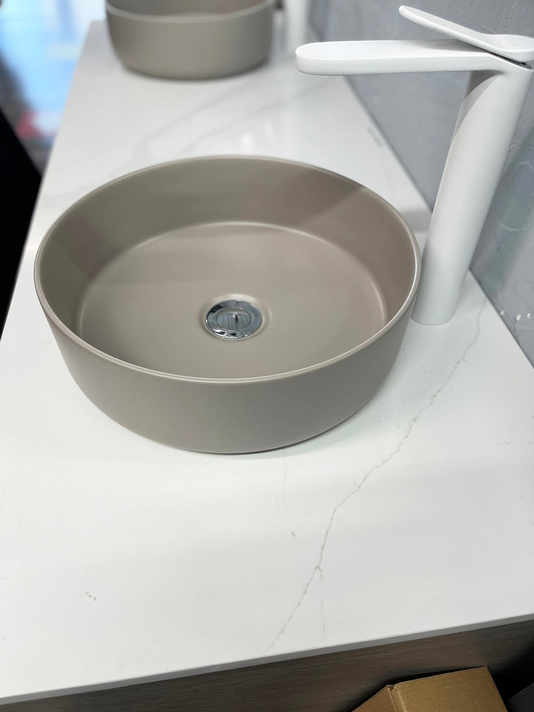 Round Matte Sand gray bathroom vessel sink Secret Bath