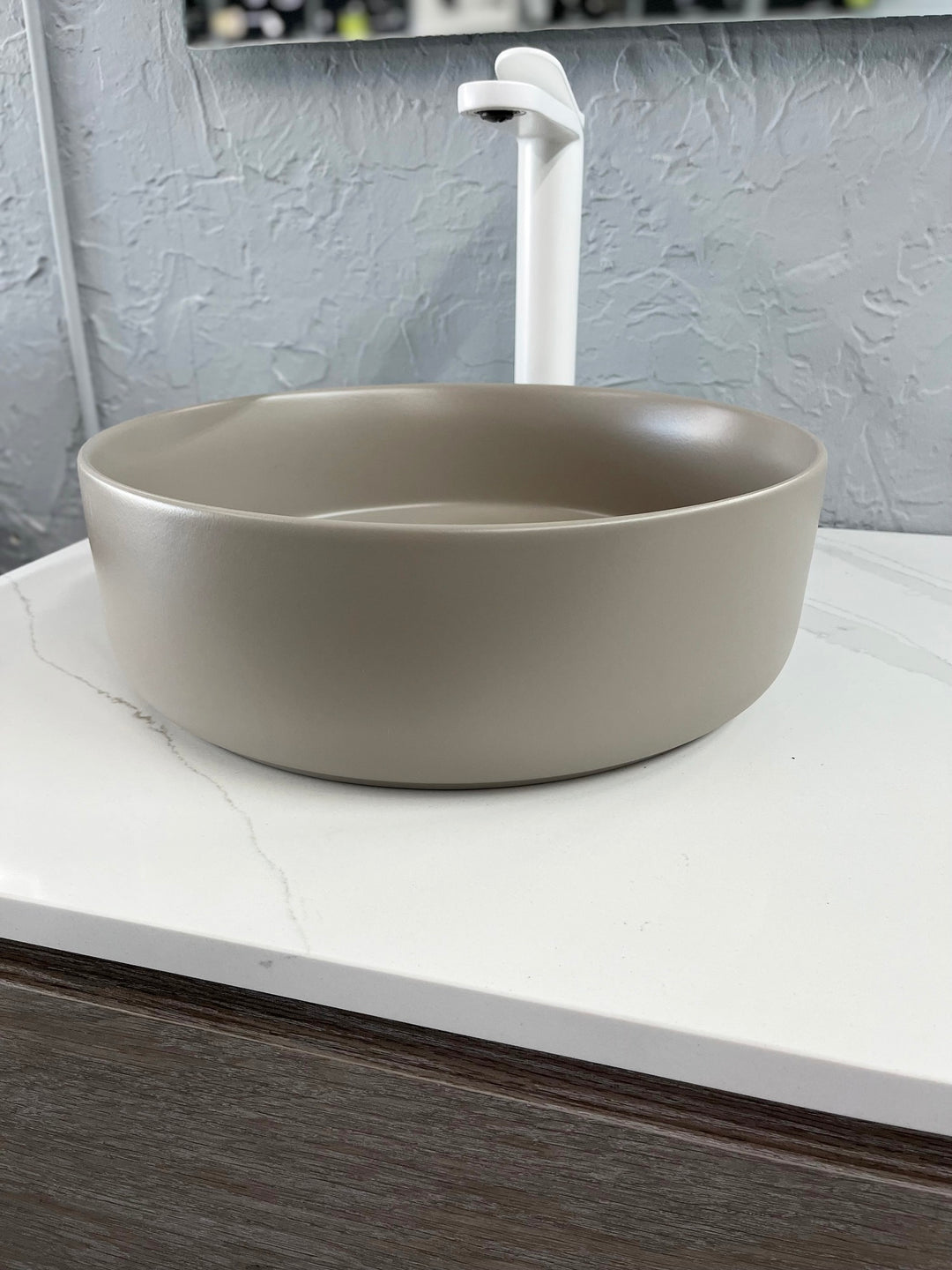 Round Matte Sand gray bathroom vessel sink Secret Bath