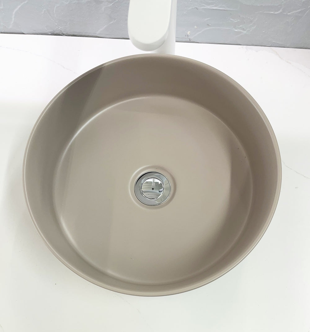 Round Matte Sand gray bathroom vessel sink Secret Bath