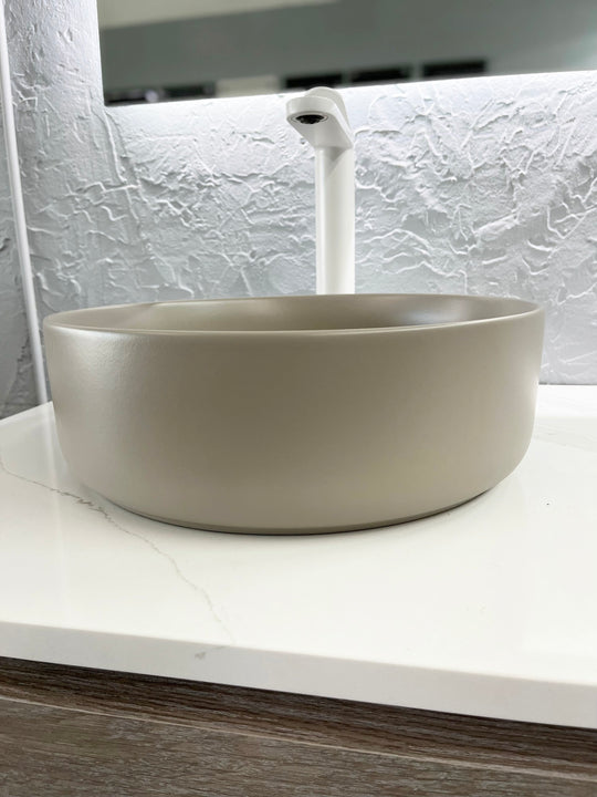 Round Matte Sand gray bathroom vessel sink Secret Bath