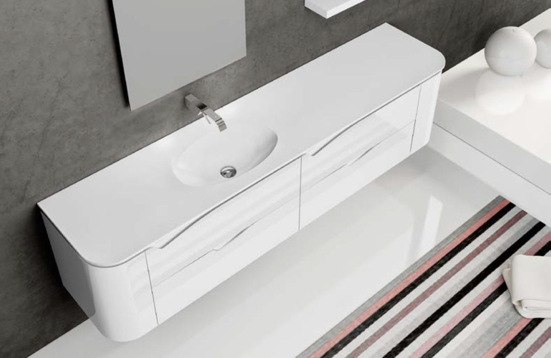 Vienna Contemporary Floating 79" single sink bathroom vanity. White glossy
