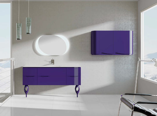 Vienna Contemporary Floating 63" single sink bathroom vanity. Purple glossy