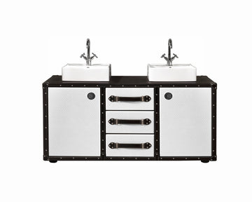 Traveler double sink bathroom vanity 54". Vanities leather upholstered. Luxury modern vanity.