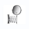 Wall mounted two sides extending 5X magnification makeup mirror. Polished chrome