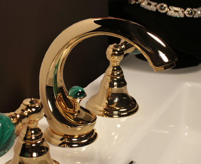 Atlantica Precious two handles widespread bathroom sink faucet with Malachite stone. Secret Bath