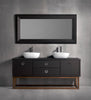 Compass  double sink floor mounted bathroom vanity 71". Brown Leather Upholstery