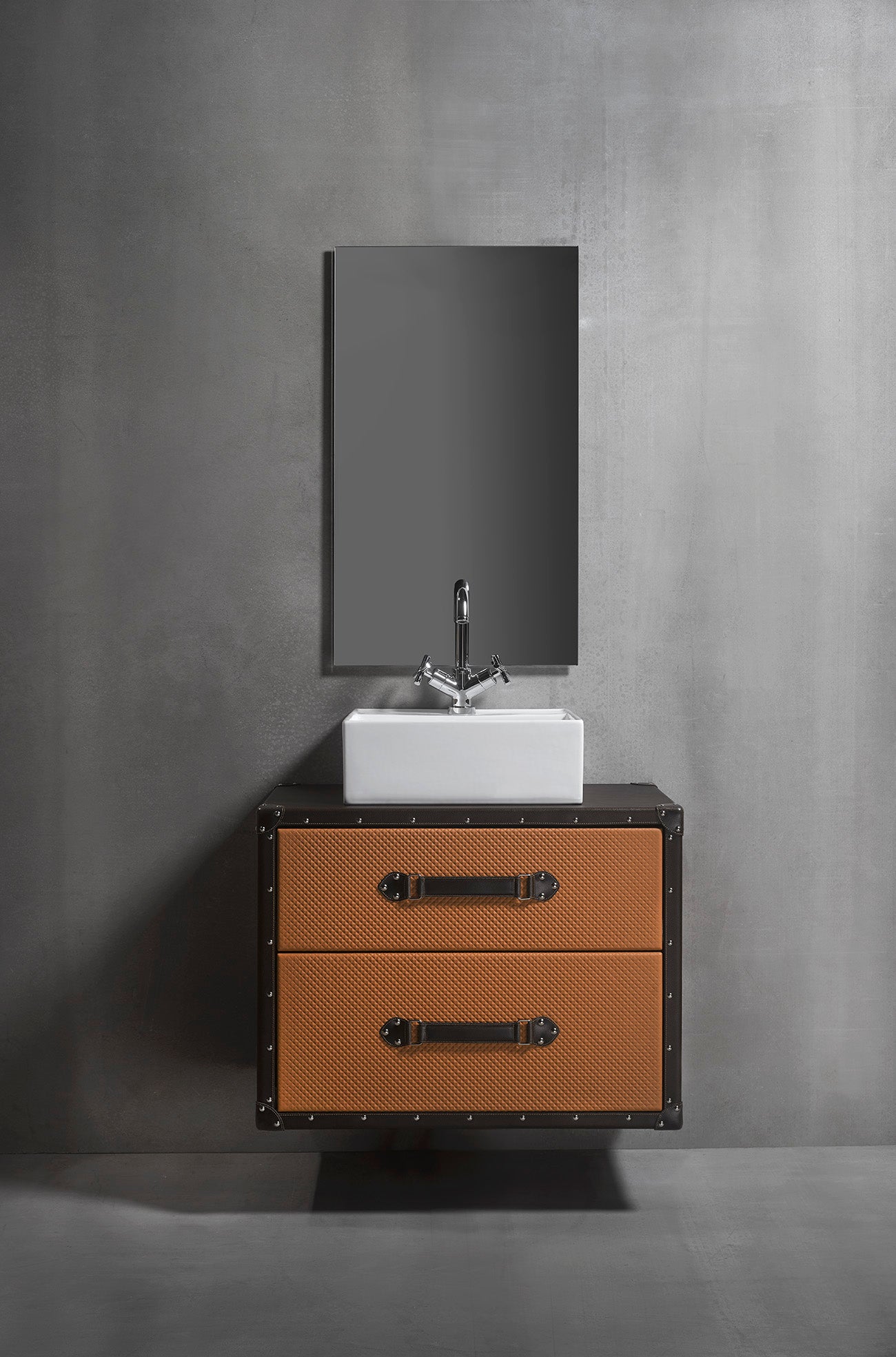 Traveler bathroom vanity 32. Bathroom cabinet leather upholstered. Lu –  secretbathstore