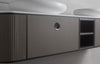 Tubular double sink wall mounted bathroom vanity 75". Brown Leather Upholstery