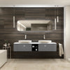 Tubular double sink wall mounted bathroom vanity 75". Gray Leather Upholstery