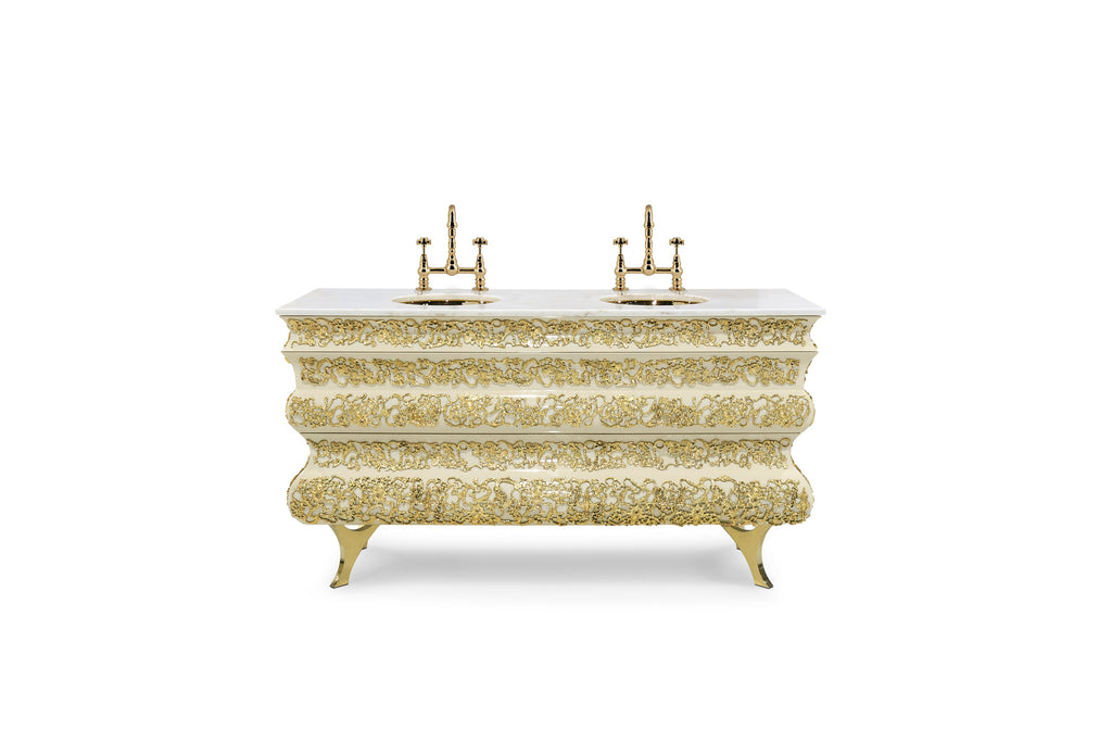 Crochet 64" double bathroom vanity.  White-gold