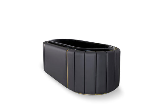 Darian black bathtub, Large bathtub, Black leather upholstery bathtub, Luxury bathtub.