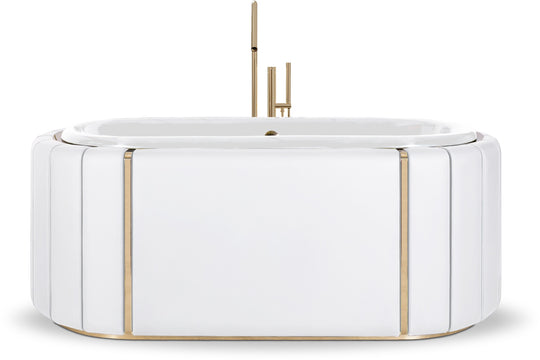 Darian Bathtub, Luxury bathtub , White leather upholstery bathtub, large bathtub, Free standing bathtub filler