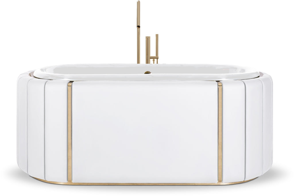 Darian Bathtub, Luxury bathtub , White leather upholstery bathtub, large bathtub, Free standing bathtub filler