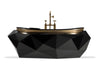 Frontal view Luxury diamond bathtub and Free standing gold bathtub filler, Black and gold bathtub