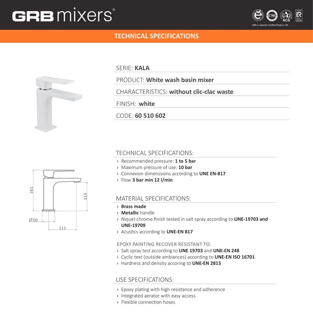 Single-Handle Bathroom Sink Faucet Kala White Grober