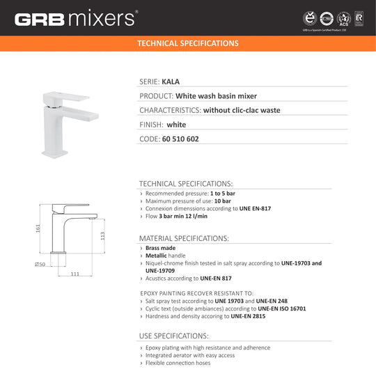 Single-Handle Bathroom Sink Faucet Kala White Grober