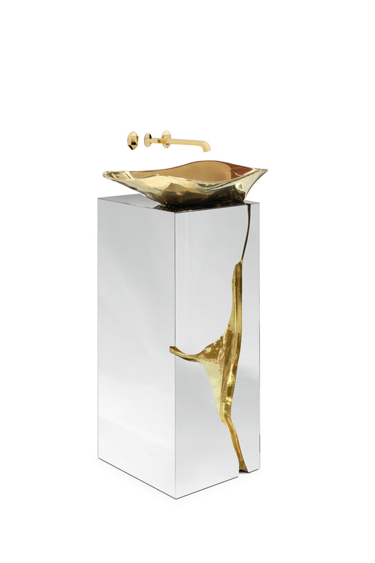 Lapiaz 24" bathroom vanity. Bathroom pedestal with vessel sink. Cast brass sink and decoration. MV