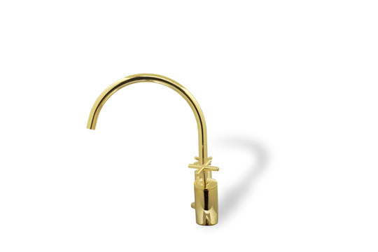 Nau widespread bathroom sink faucet. Polished gold