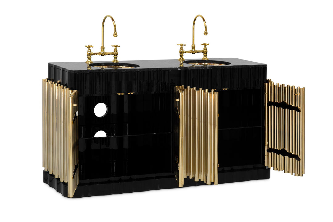 Symphony 63" double sink bathroom vanity. Black and gold MV