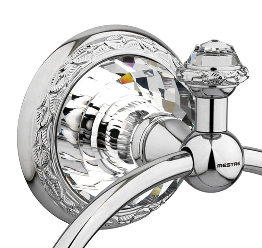 Strass Luxury chrome towel ring with customized Swarovski crystals. Decorated plate Secret Bath