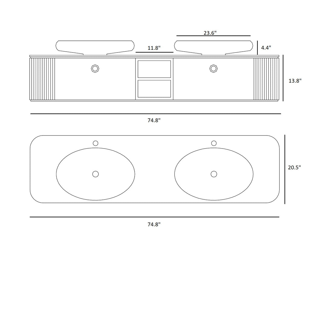 Tubular double sink wall mounted bathroom vanity 75". Brown Leather Upholstery Coleccion Alexandra