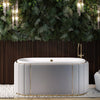Light gray waterproof leather upholstery bathtub, luxury bathtub, high end bathroom, free standing gold bathtub filler 